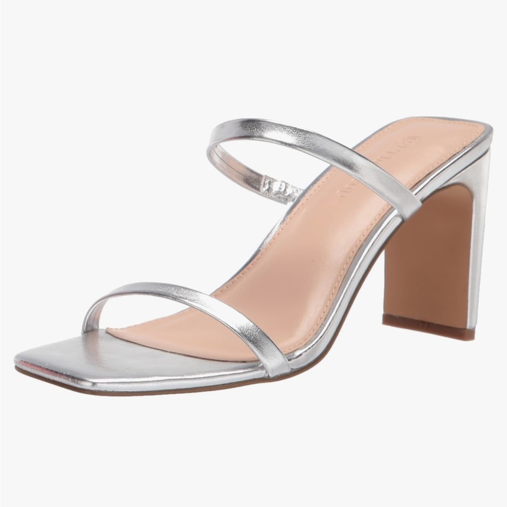 Silver Avery Square Toe Two Strap High Heeled Sandal